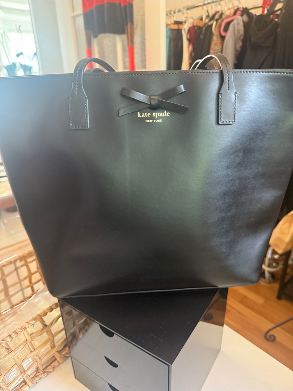 kate spade black leather bow tote